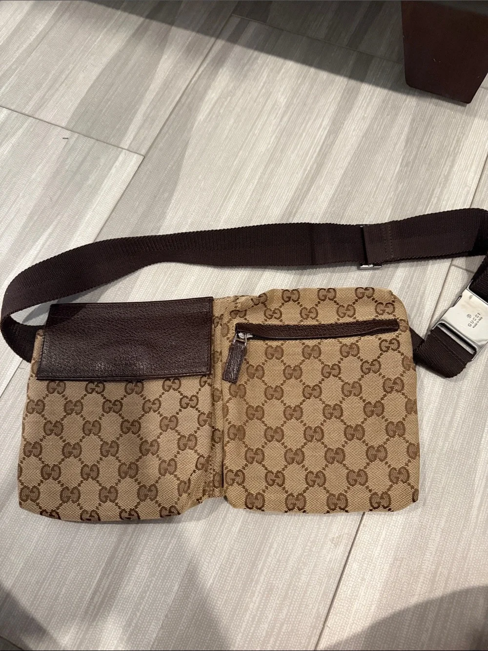 Gucci Beige & Brown GG Canvas Belt Bag